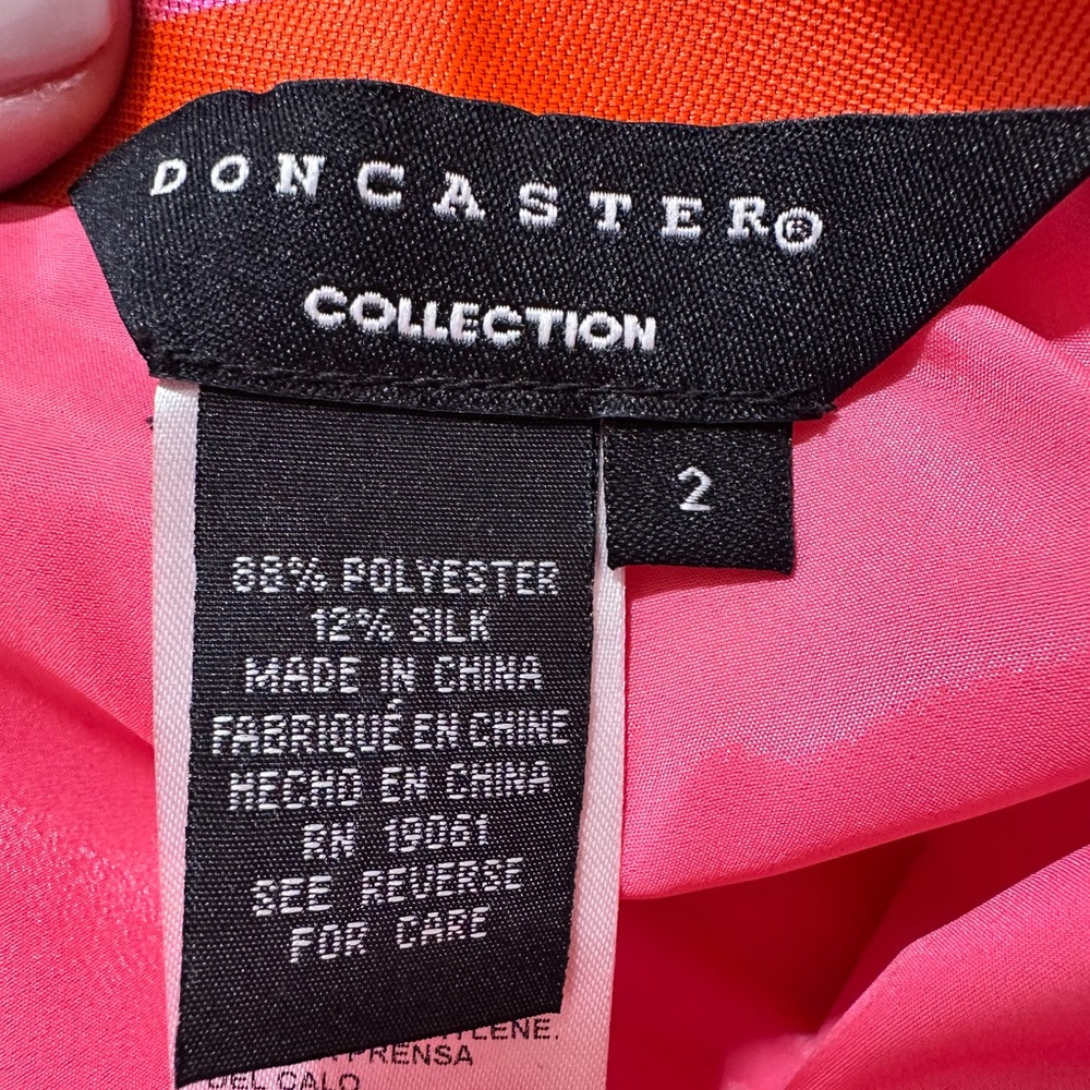 Doncaster NWT Pink Orange Striped Pencil Skirt 2 Silk Blend Midi Career Party - Picture 8 of 11
